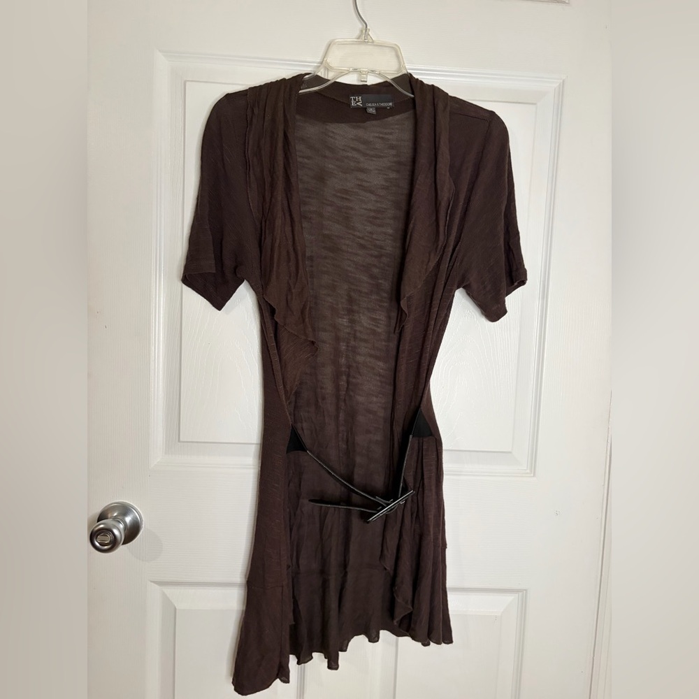 Chelsea & Theodore Chocolate Short Sleeve Cardigan